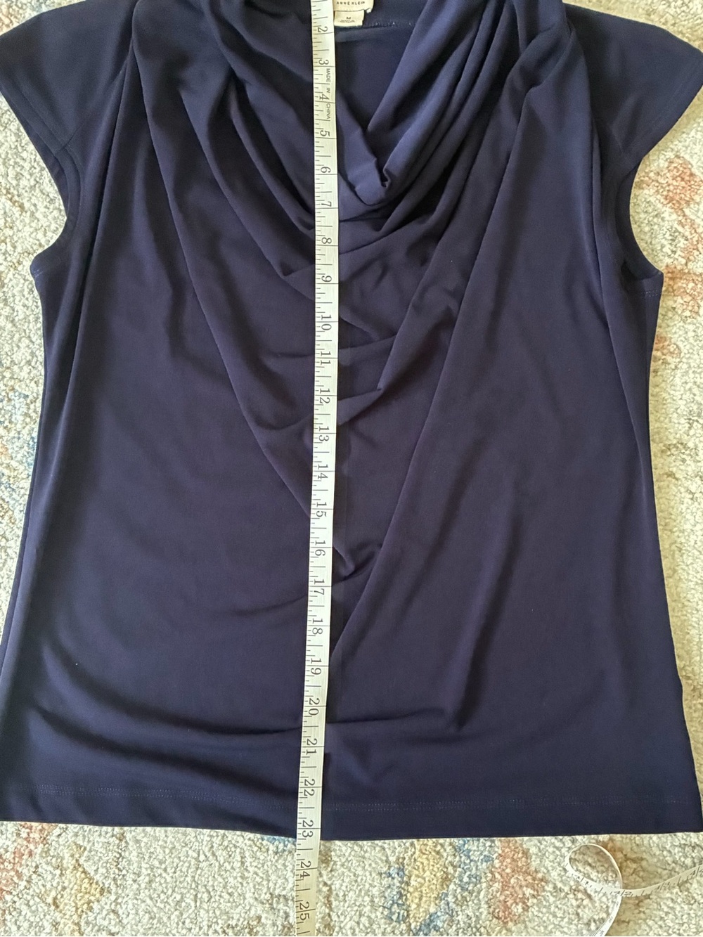 Anne Klein Navy Blue Cowl Neck Sleeveless Blouse - Versatile Shell in Size M - Picture 5 of 7